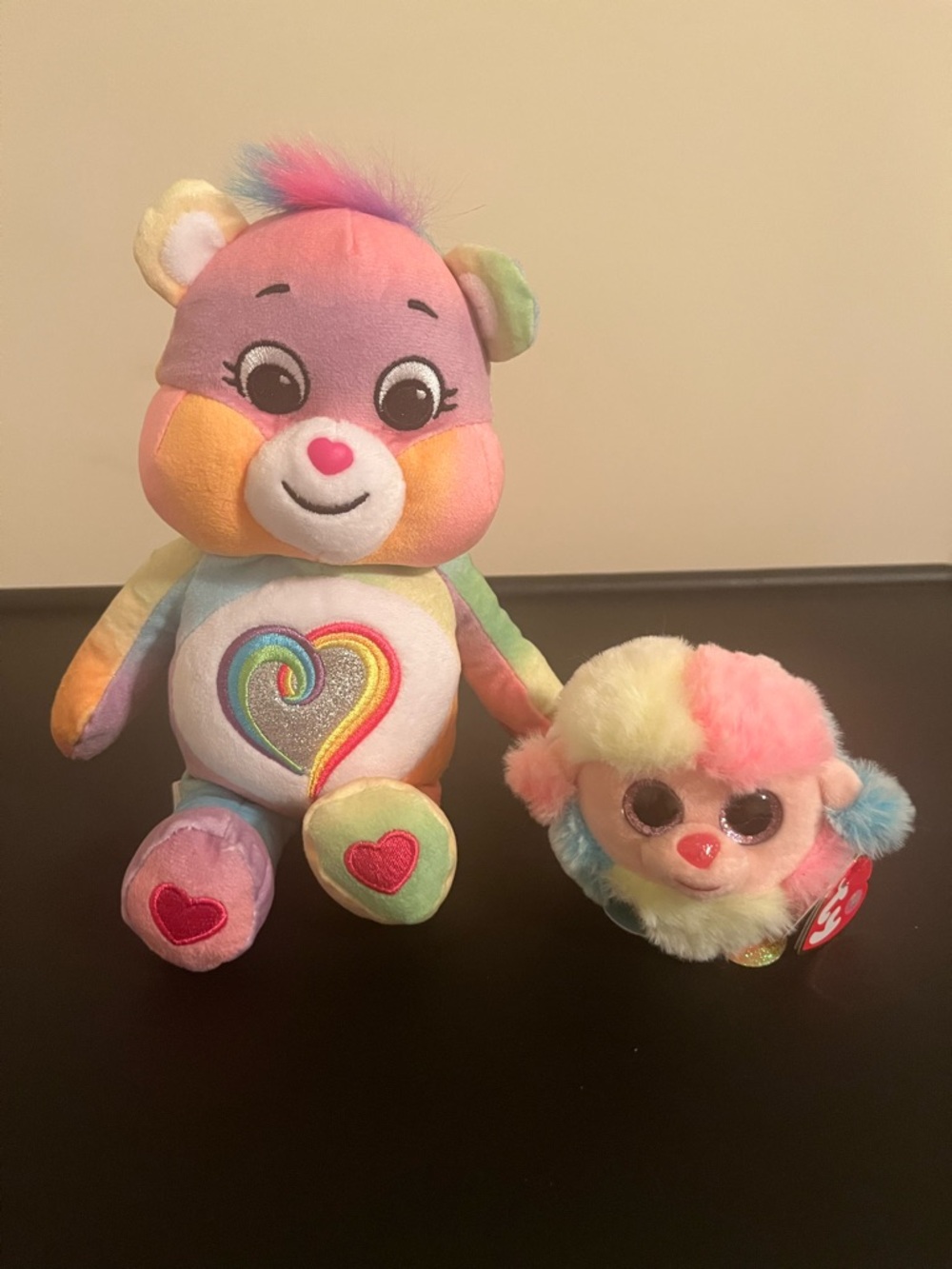 Care Bear Rainbow Heart Plush Bear and TY Mini Puff Ball